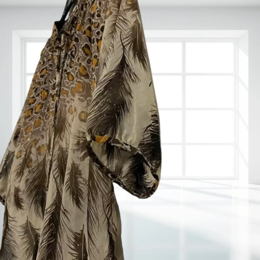 i Jeans by Buffalo Animal Print Sheer Gold Fleck Blouse Top Medium Flowy Boho - Picture 10 of 16